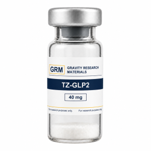 TZ-GLP2 40 mg vial with the revised white, navy and yellow GRM label
